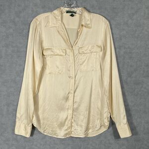 Silk button up blouse with pockets